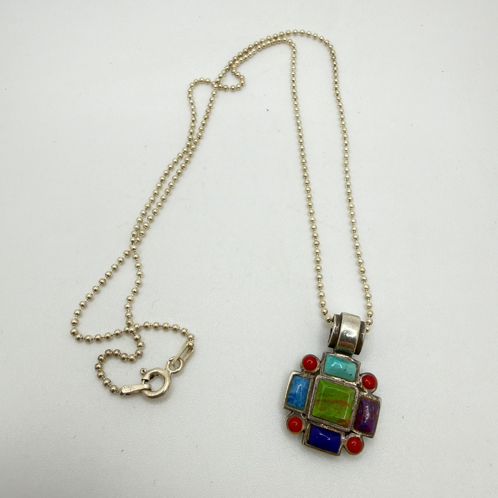 Stamped 925 Thailand Composite multi-colored pendant on 18" 925 italy‎ chain!